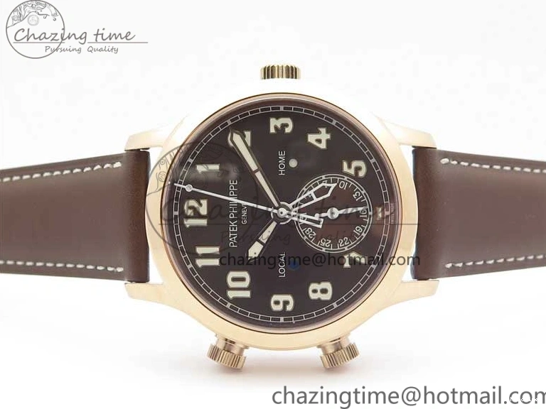 MIROTIME 0323 Calatrava 5524R Pilot Travel Time RG GRF Brown Dial on Brown Leather Strap MIYOTA TopPick 7155